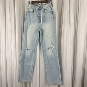 CELLO Women Light Wash Ripped‎ Wide Leg super high rise Jeans Size 5